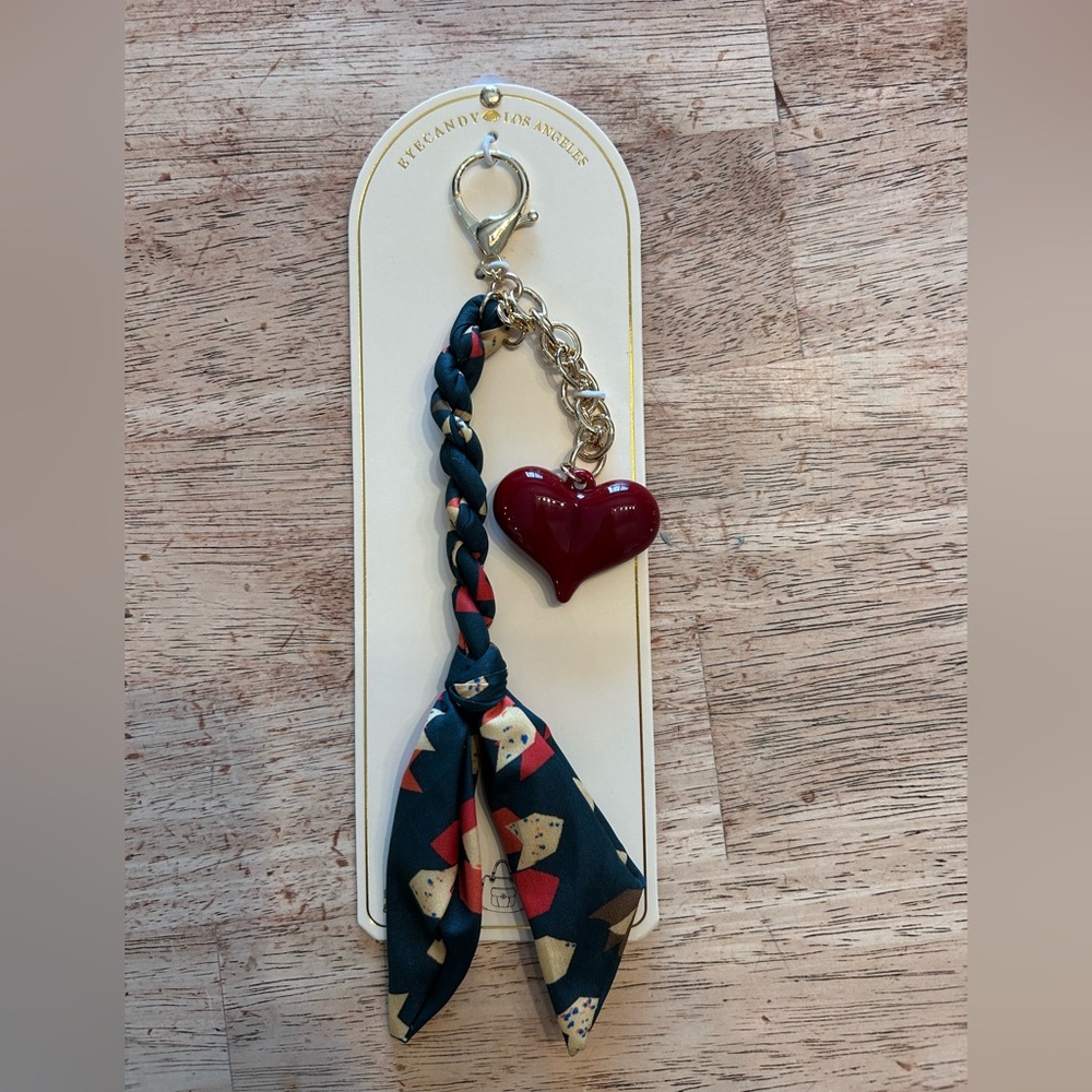 Purse charm/ Keychain with Red Heart Charm and green scarf